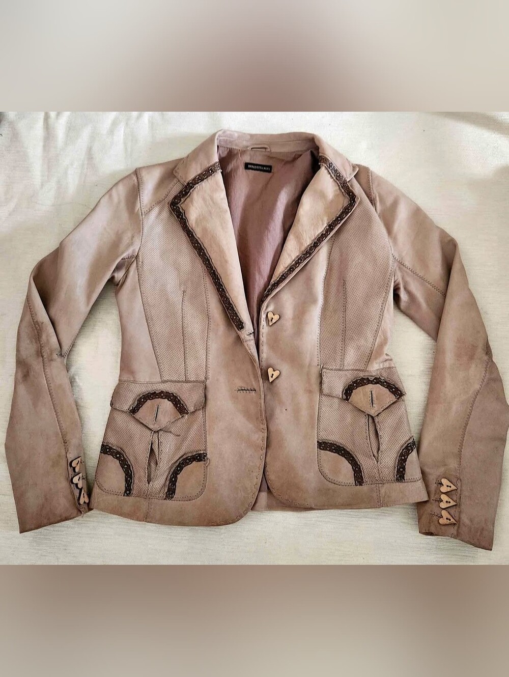 Benedetta Novi Beige Ovine Taupe Leather Women's Jacket 44 US 8/M